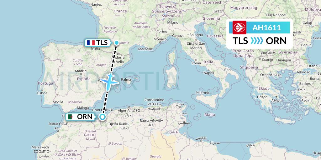 AH1611 Air Algerie Flight Map: Toulouse to Oran