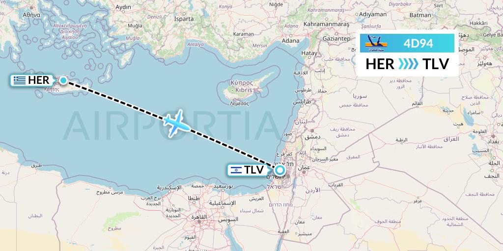 4D94 Air Sinai Flight Map: Heraklion to Tel Aviv