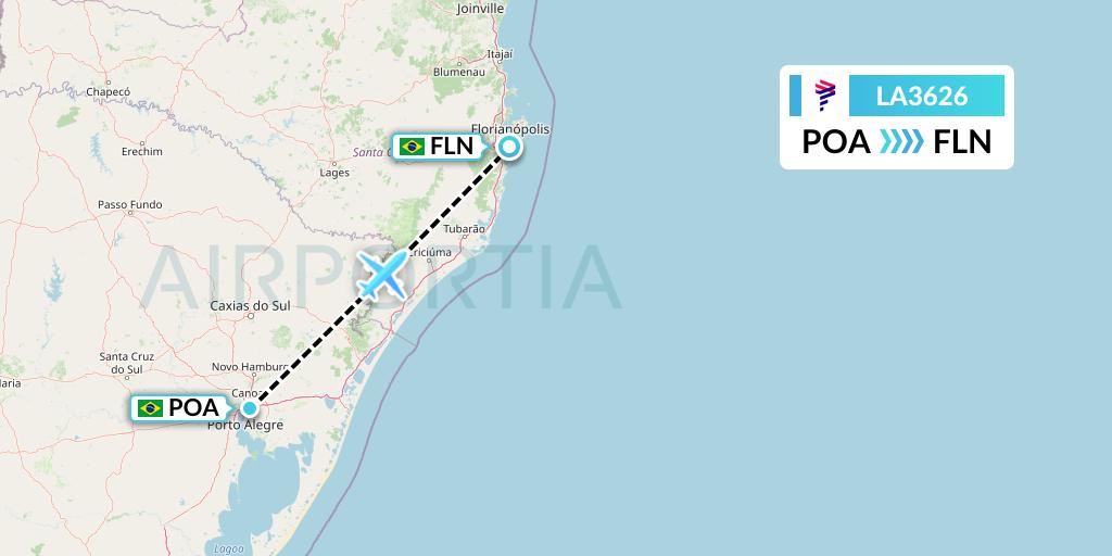 LA3626 LAN Airlines Flight Map: Porto Alegre to Florianopolis