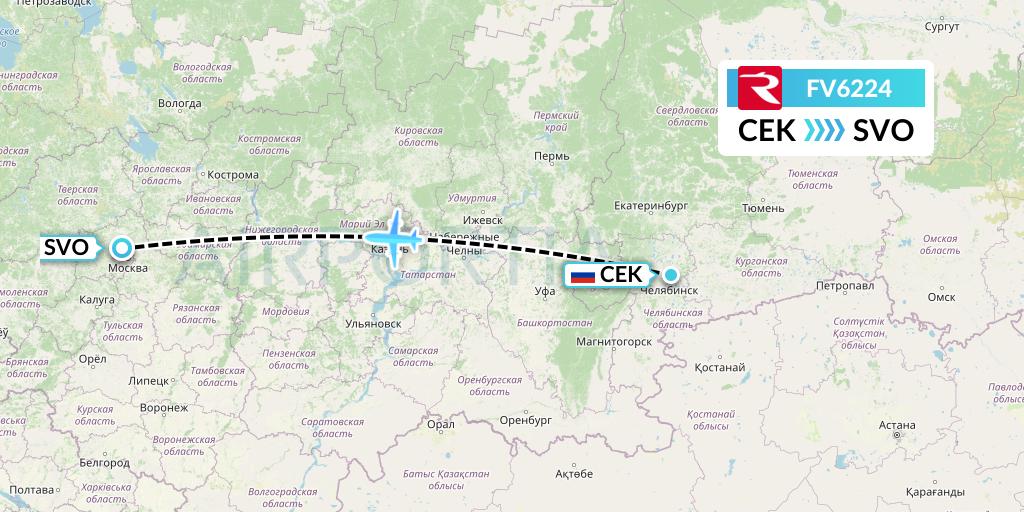 FV6224 Rossiya Flight Map: Chelyabinsk to Moscow