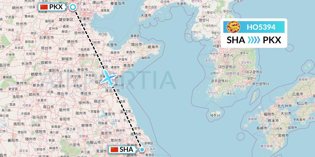 HO5394 Juneyao Airlines Flight Map: Shanghai to Beijing