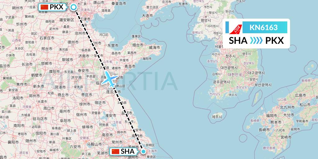 KN6163 China United Airlines Flight Map: Shanghai to Beijing