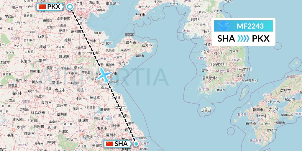 MF2243 Xiamen Airlines Flight Map: Shanghai to Beijing