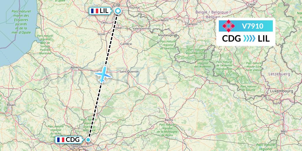 V7910 Volotea Flight Map: Paris to Lille