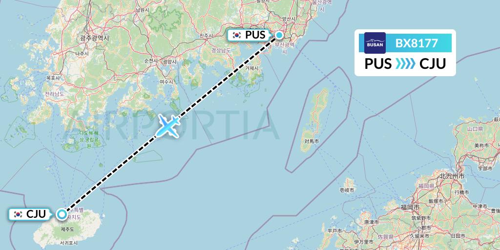 BX8177 Air Busan Flight Map: Busan to Jeju