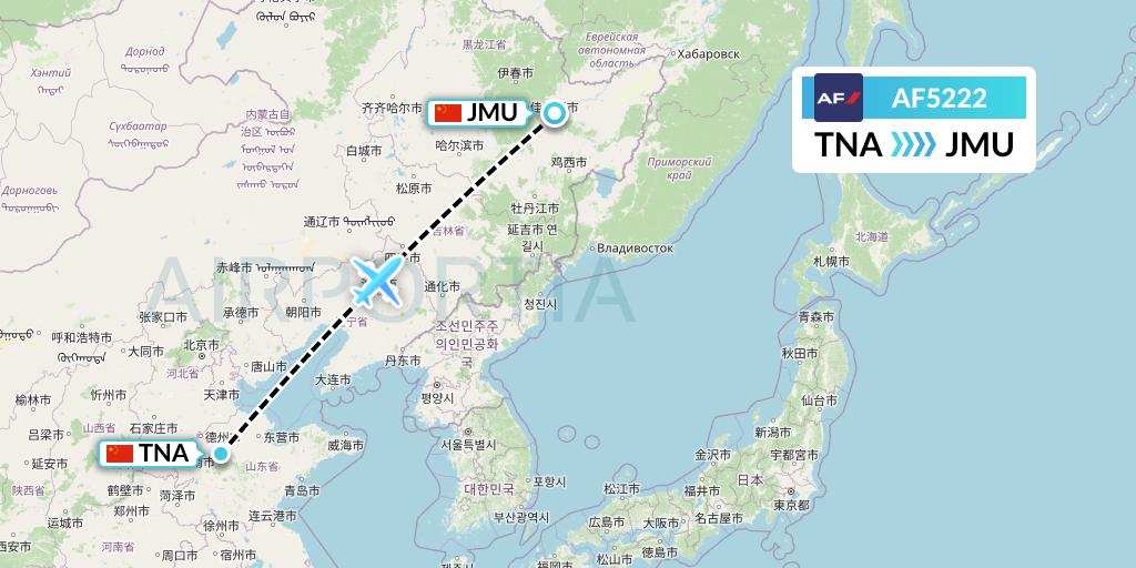 AF5222 Air France Flight Map: Jinan to Jiamusi