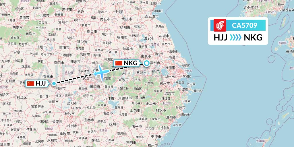 CA5709 Air China Flight Map: Huaihua to Nanjing