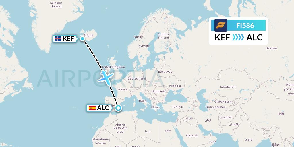 FI586 Icelandair Flight Map: Reykjavik to Alicante