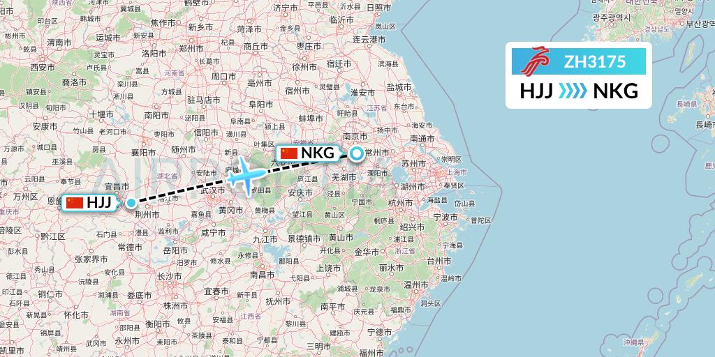ZH3175 Shenzhen Airlines Flight Map: Huaihua to Nanjing