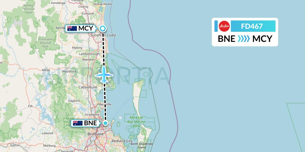 FD467 Thai AirAsia Flight Map: Brisbane to Sunshine Coast