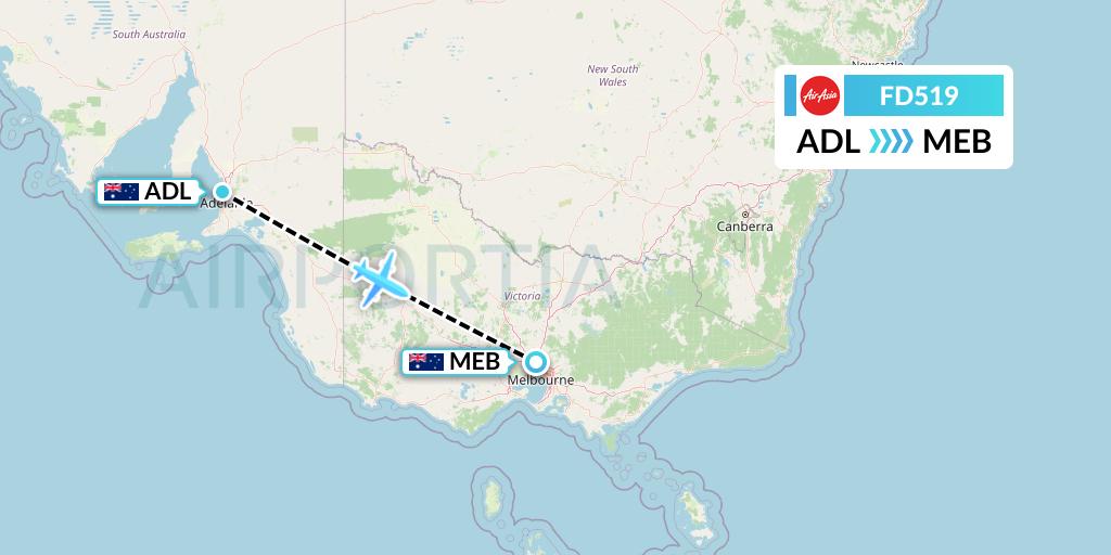 FD519 Thai AirAsia Flight Map: Adelaide to Essendon