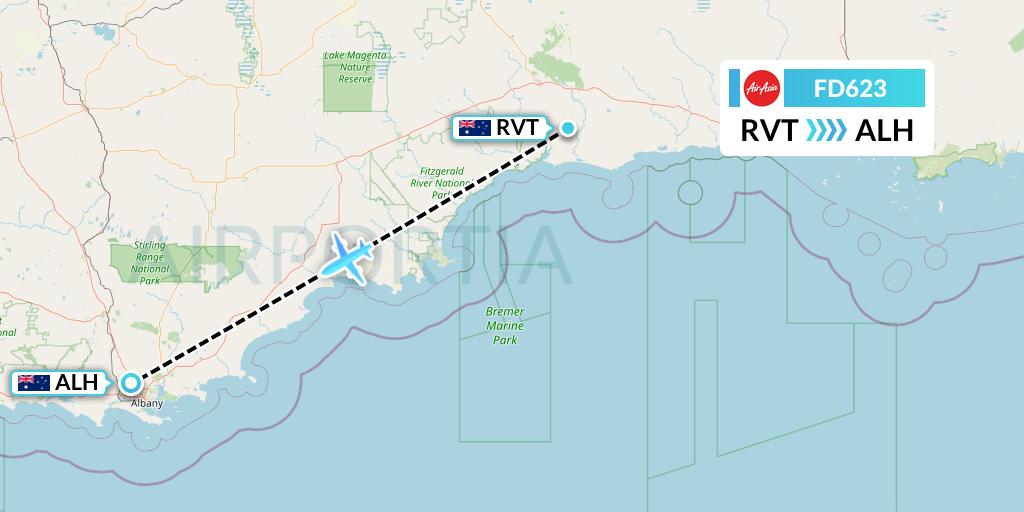 FD623 Thai AirAsia Flight Map: Ravensthorpe to Albany
