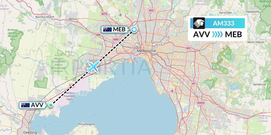 AM333 Aeromexico Flight Map: Melbourne to Essendon