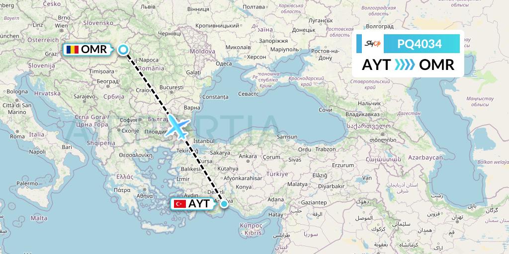 PQ4034 SkyUp Airlines Flight Map: Antalya to Oradea