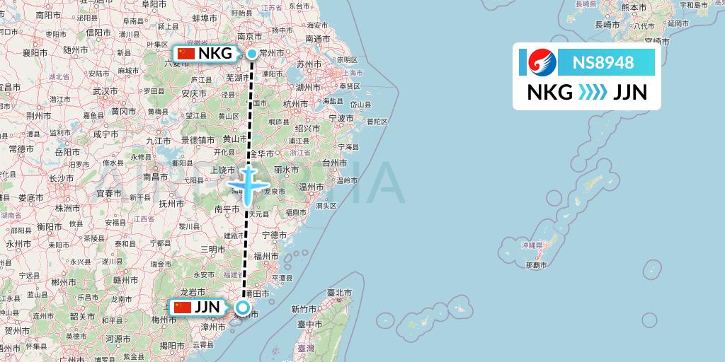 NS8948 Hebei Airlines Flight Map: Nanjing to Jinjiang