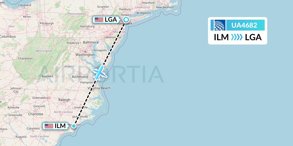 UA4682 United Airlines Flight Map: Wilmington to New York