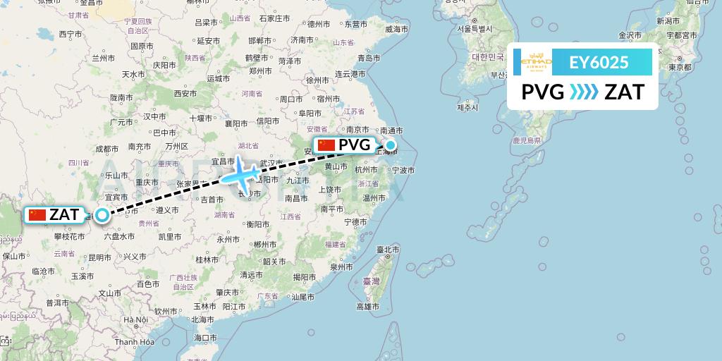 EY6025 Etihad Airways Flight Map: Shanghai to Zhaotong