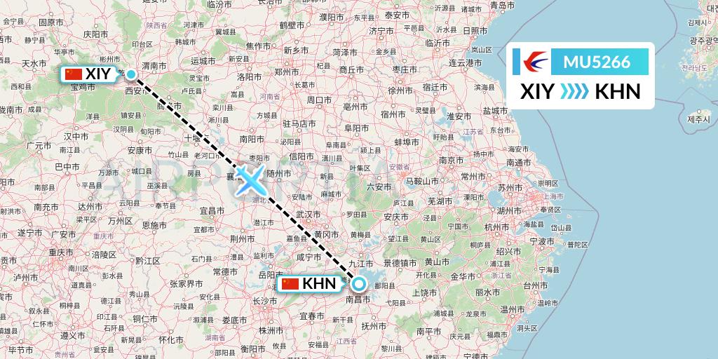 MU5266 China Eastern Airlines Flight Map: Xi'an to Nanchang