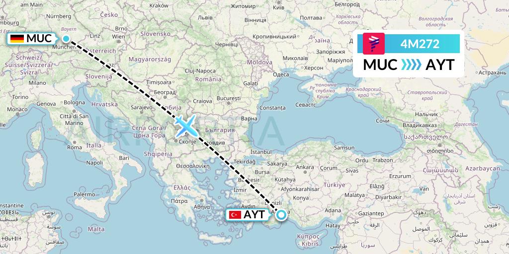 4M272 LATAM Airlines Argentina Flight Map: Munich to Antalya