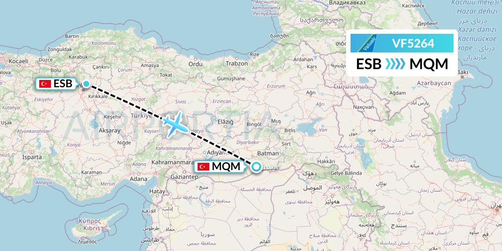 VF5264 ValuAir Flight Map: Ankara to Mardin