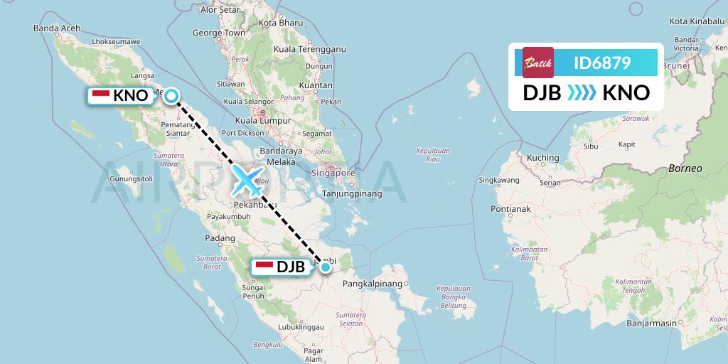 ID6879 Batik Air Flight Map: Jambi to Medan
