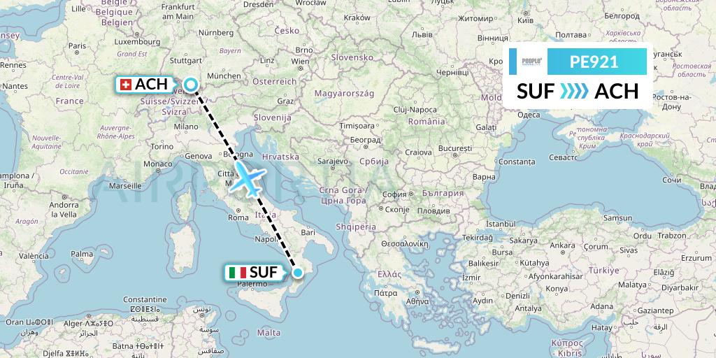 PE921 People's Viennaline Flight Map: Lamezia Terme to St. Gallen