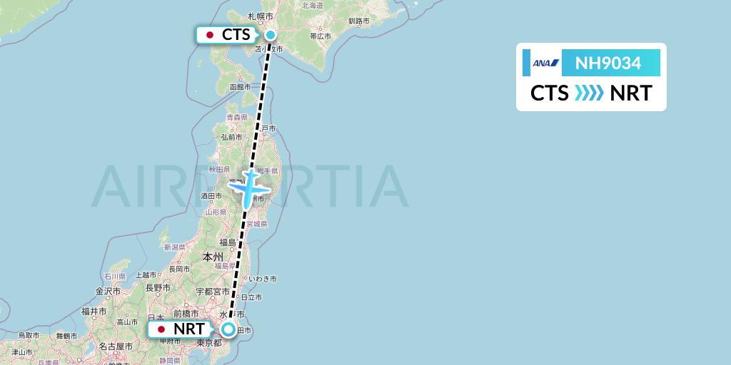 NH9034 All Nippon Airways Flight Map: Sapporo to Tokyo