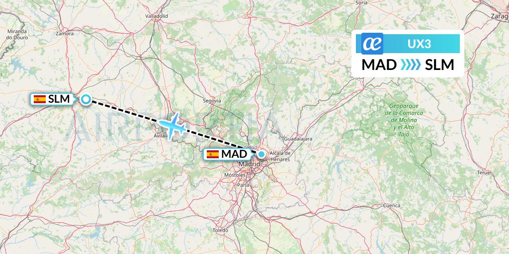 UX3 Air Europa Flight Map: Madrid to Salamanca