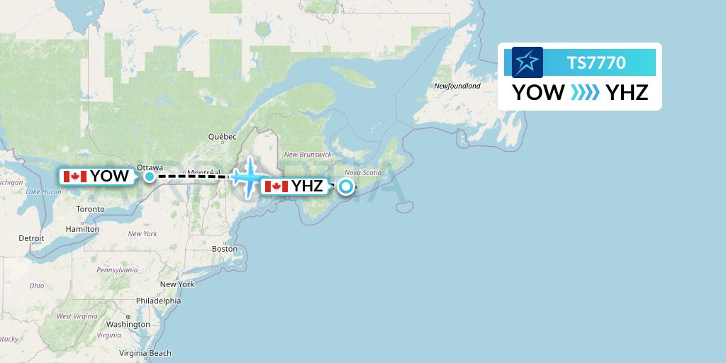 TS7770 Air Transat Flight Map: Ottawa to Halifax