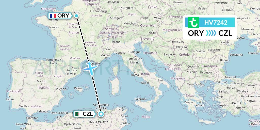 HV7242 Transavia Flight Map: Paris to Constantine