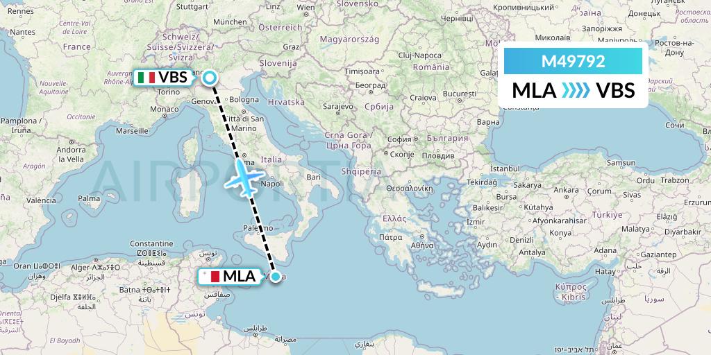 M49792 Mistral Air Flight Map: Malta to Brescia