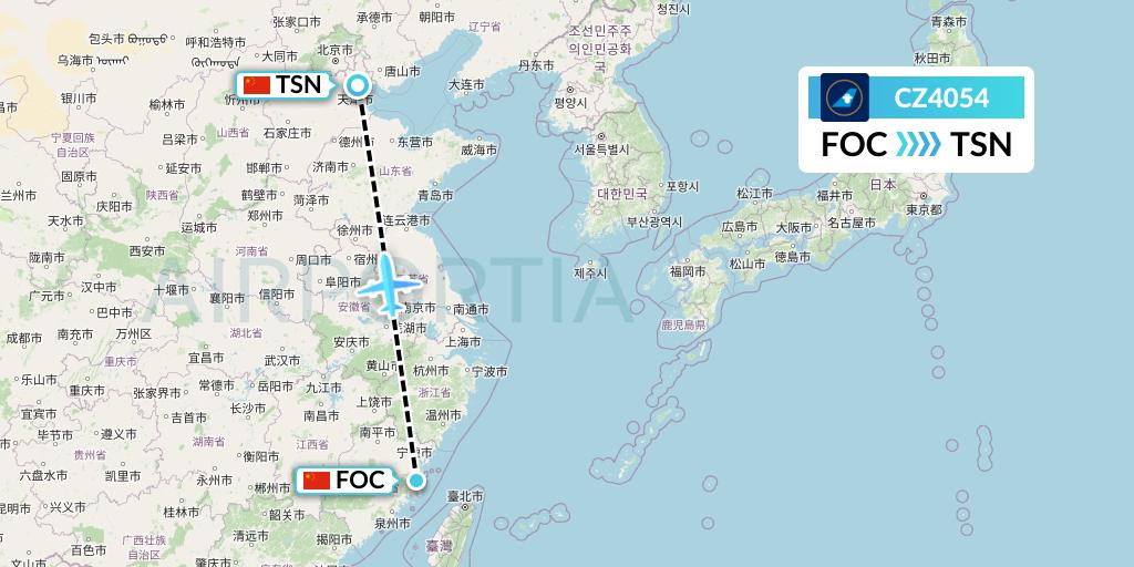 CZ4054 China Southern Airlines Flight Map: Fuzhou to Tianjin