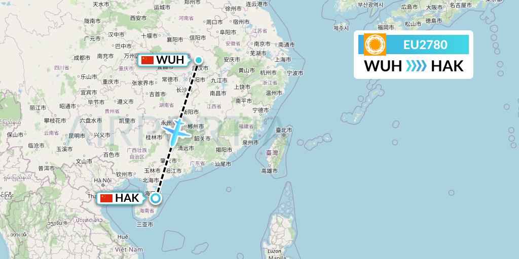 EU2780 Chengdu Airlines Flight Map: Wuhan to Haikou