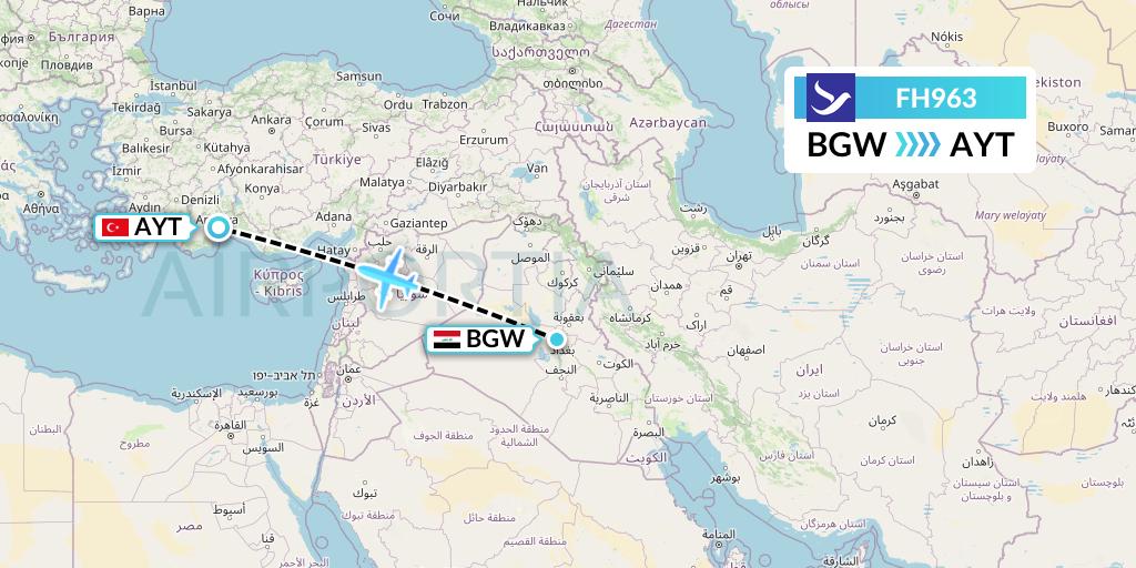 FH963 Freebird Airlines Flight Map: Baghdad to Antalya