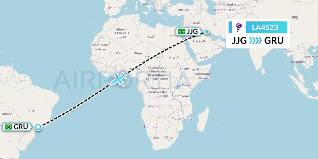 LA4523 LAN Airlines Flight Map: Criciuma to Sao Paulo