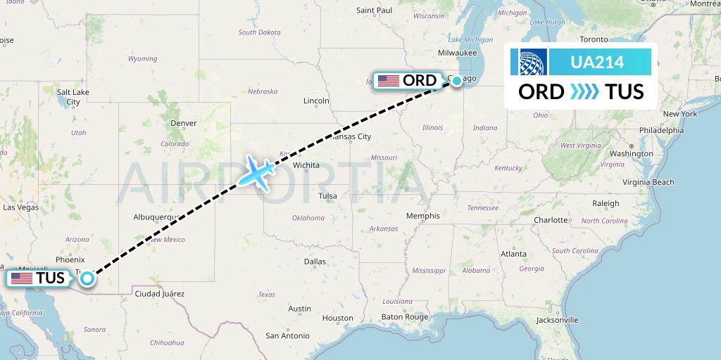 UA214 United Airlines Flight Map: Chicago to Tucson