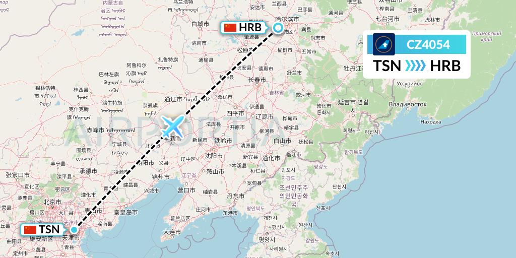 CZ4054 China Southern Airlines Flight Map: Tianjin to Harbin