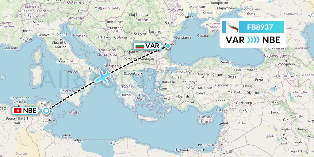 FB8937 Bulgaria Air Flight Map: Varna to Enfidha