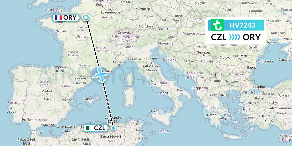 HV7243 Transavia Flight Map: Constantine to Paris