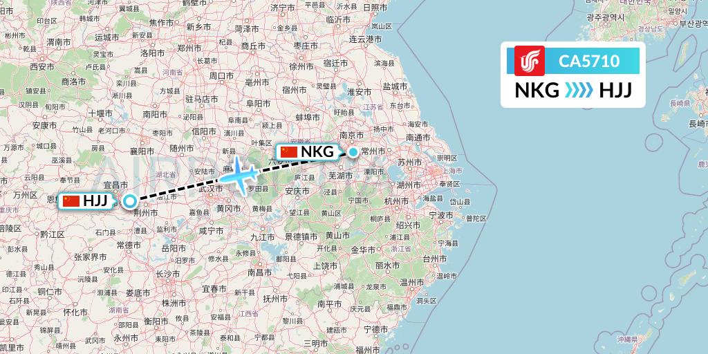 CA5710 Air China Flight Map: Nanjing to Huaihua