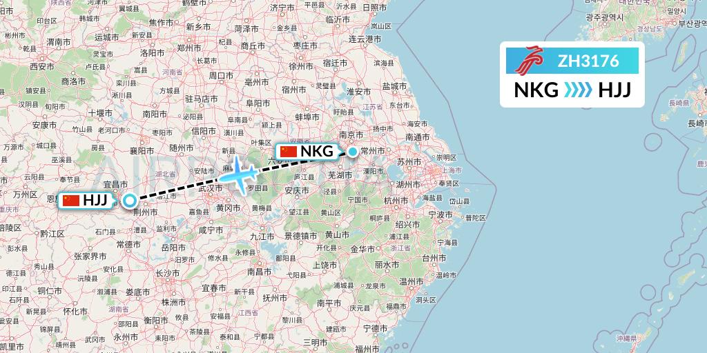 ZH3176 Shenzhen Airlines Flight Map: Nanjing to Huaihua