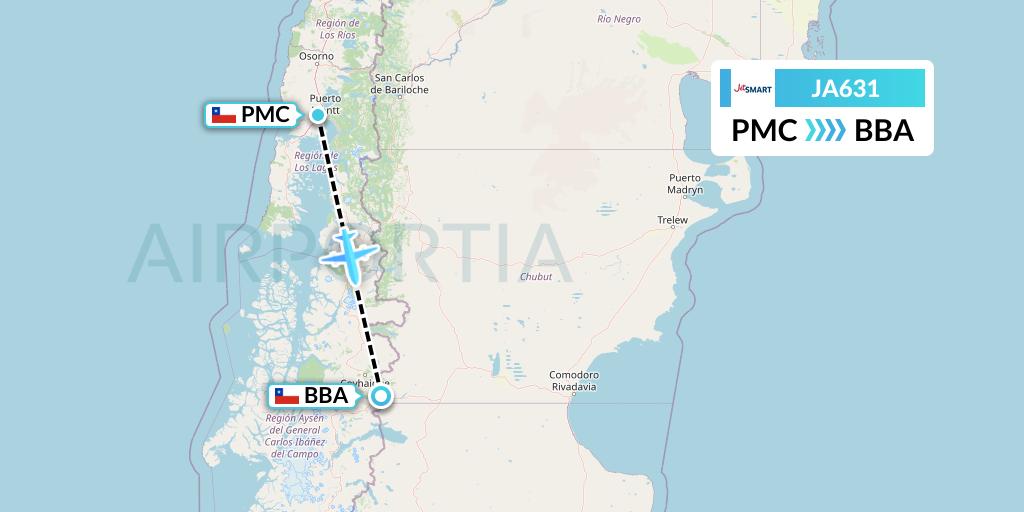 JA631 JetSMART Flight Map: Puerto Montt to Balmaceda