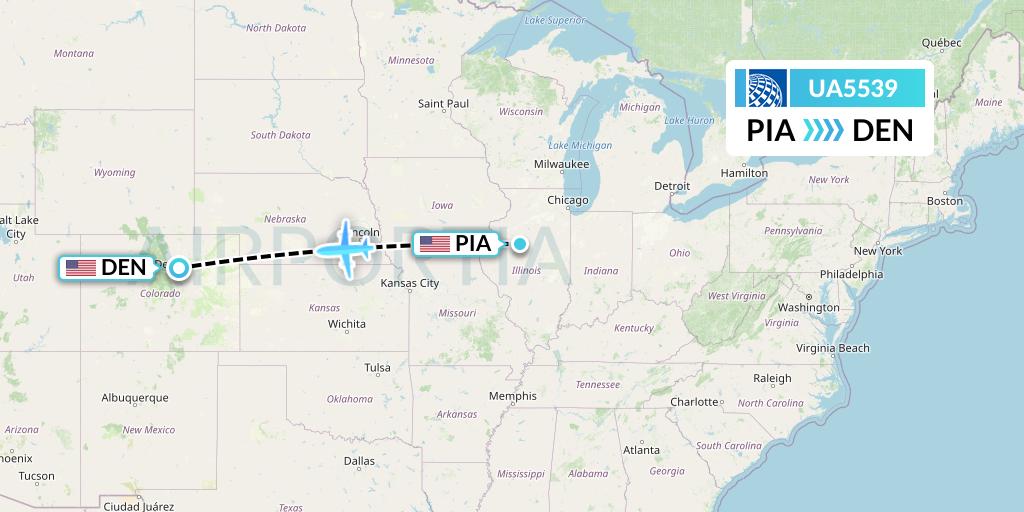 UA5539 United Airlines Flight Map: Peoria to Denver