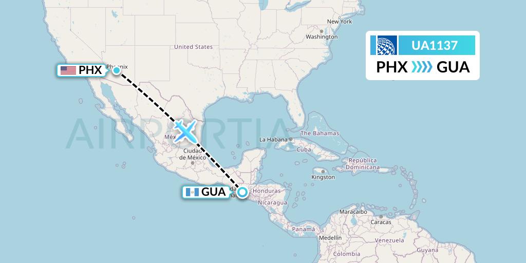 UA1137 United Airlines Flight Map: Phoenix to Guatemala City