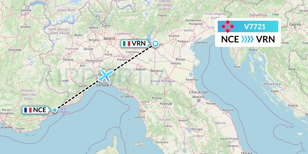 V7721 Volotea Flight Map: Nice to Verona