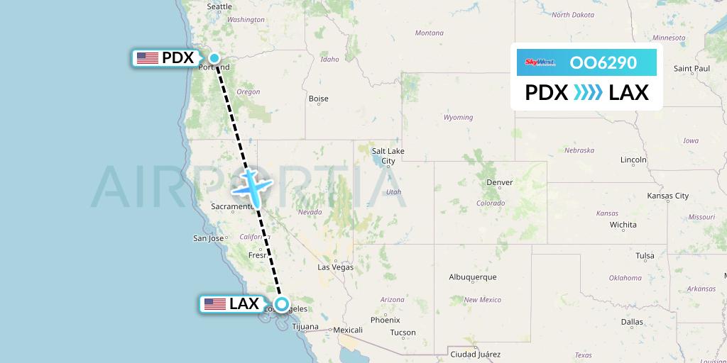 OO6290 SkyWest Airlines Flight Map: Portland to Los Angeles