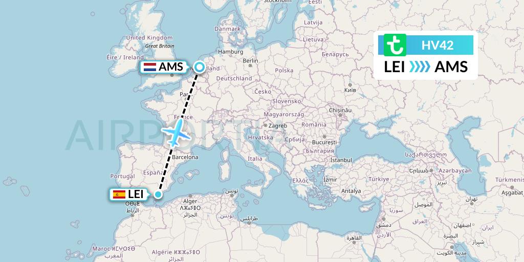 HV42 Transavia Flight Map: Almeria to Amsterdam