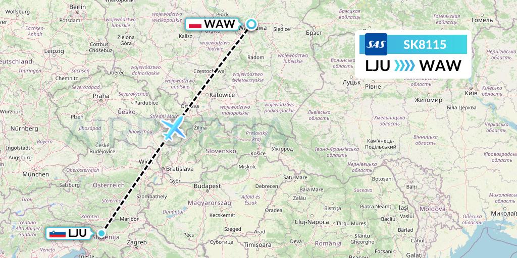 SK8115 SAS Flight Map: Ljubljana to Warsaw