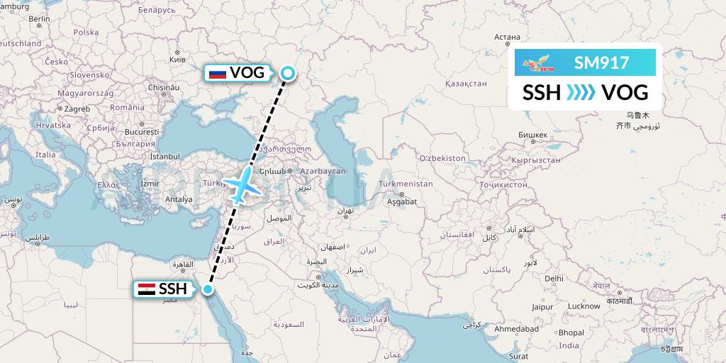 SM917 Air Cairo Flight Map: Sharm el-Sheikh to Volgograd