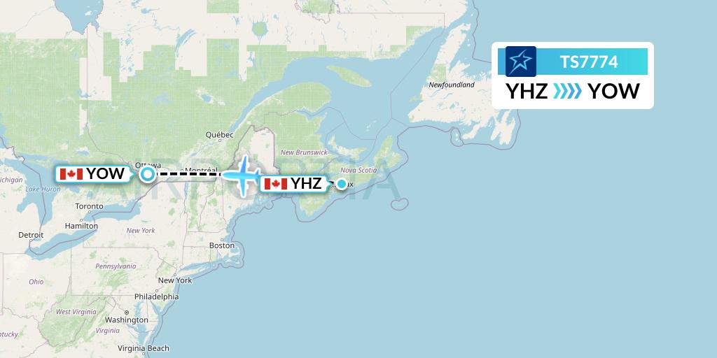 TS7774 Air Transat Flight Map: Halifax to Ottawa
